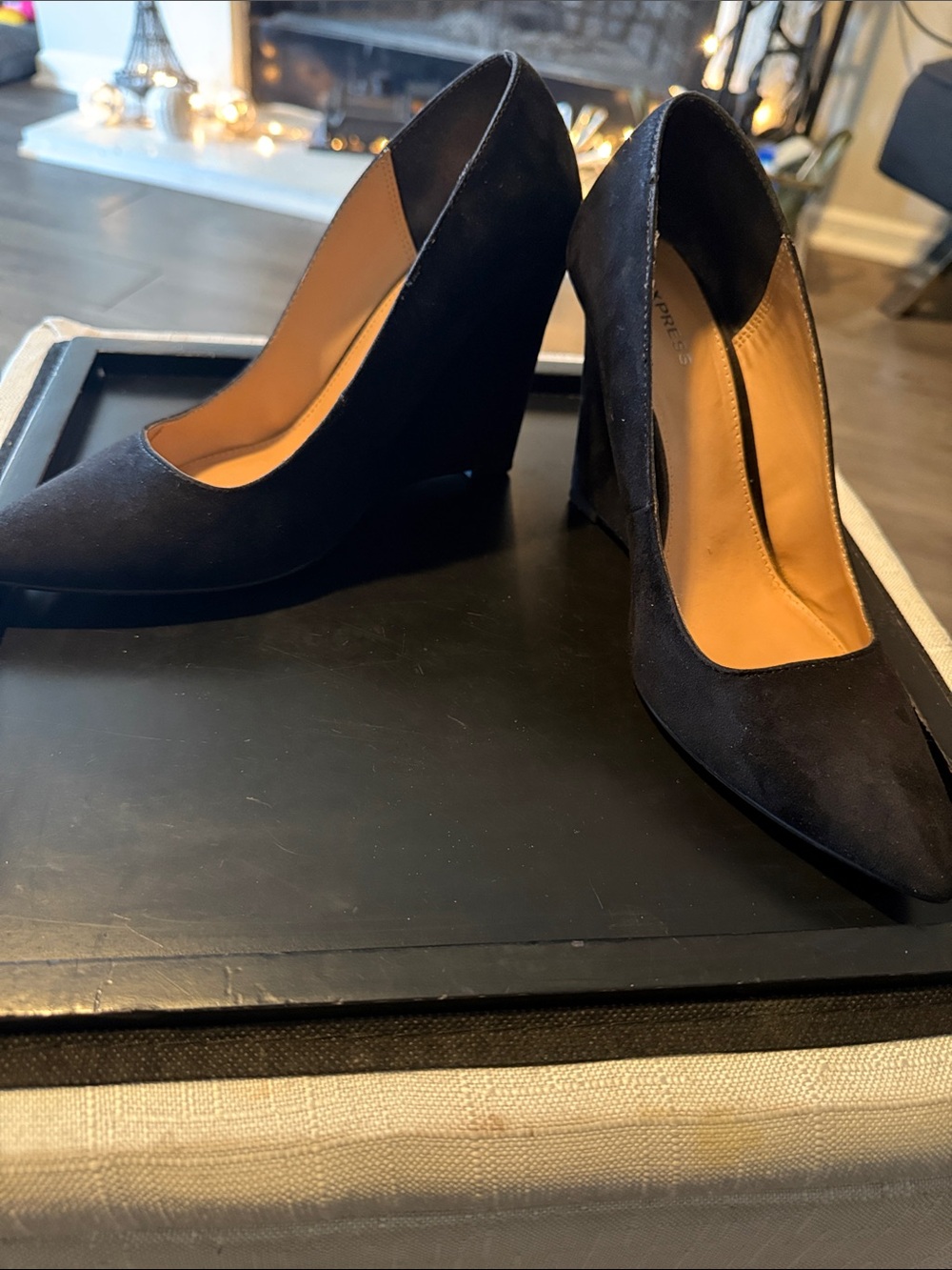 Express Black Suede Women's Wedge Pumps